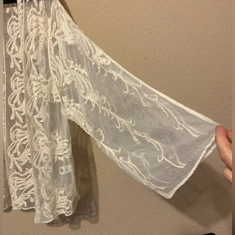 Sundance Freesia Bloom Kimono Sz S Sheer Ivory Lace Cardigan Coverup Oversized - Picture 3 of 5